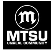 black background with white M and white words saying MTSU unreal community